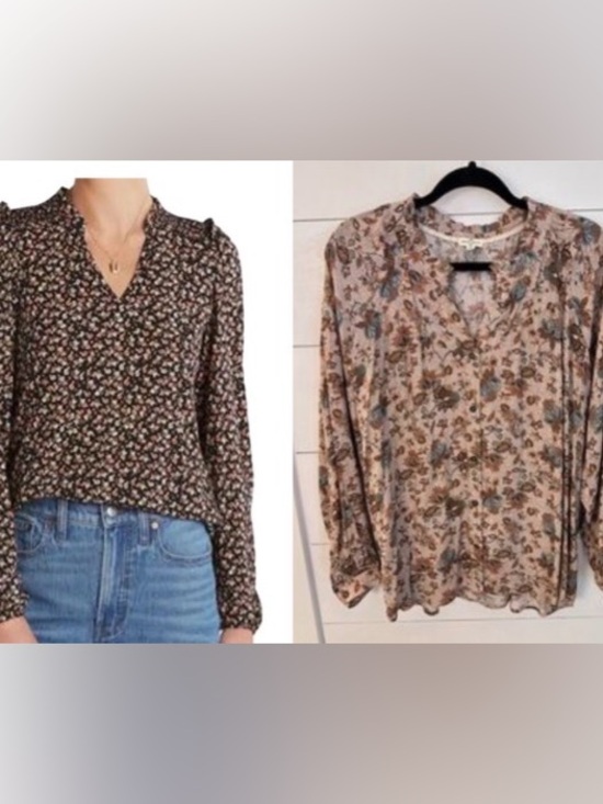 Maison belle Tops - MASON BELLE Lilou Smock Neck Brown ditzy floral ruffled relaxed drop sleeve top